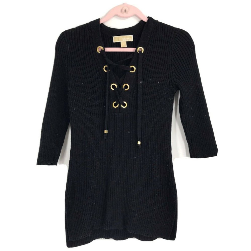 MICHAEL by Michael Kors cotton knit top with criss cross neckline size: S